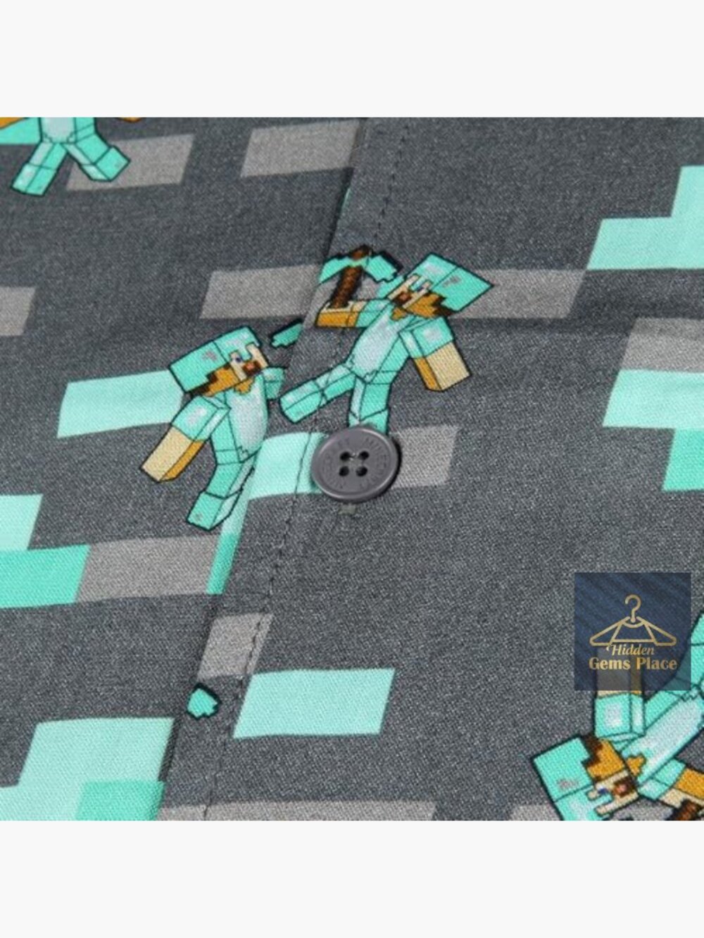 Minecraft Steve Diamond Armor Hawaiian Button Down Camp Collar Shirt - Picture 3 of 5